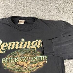 VTG Remington Shirt M Buck Country Deer Graphic Faded Black Outdoor Hunting